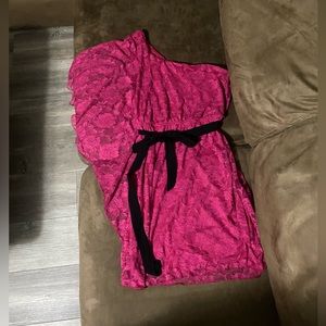One shoulder hot pink lace dress